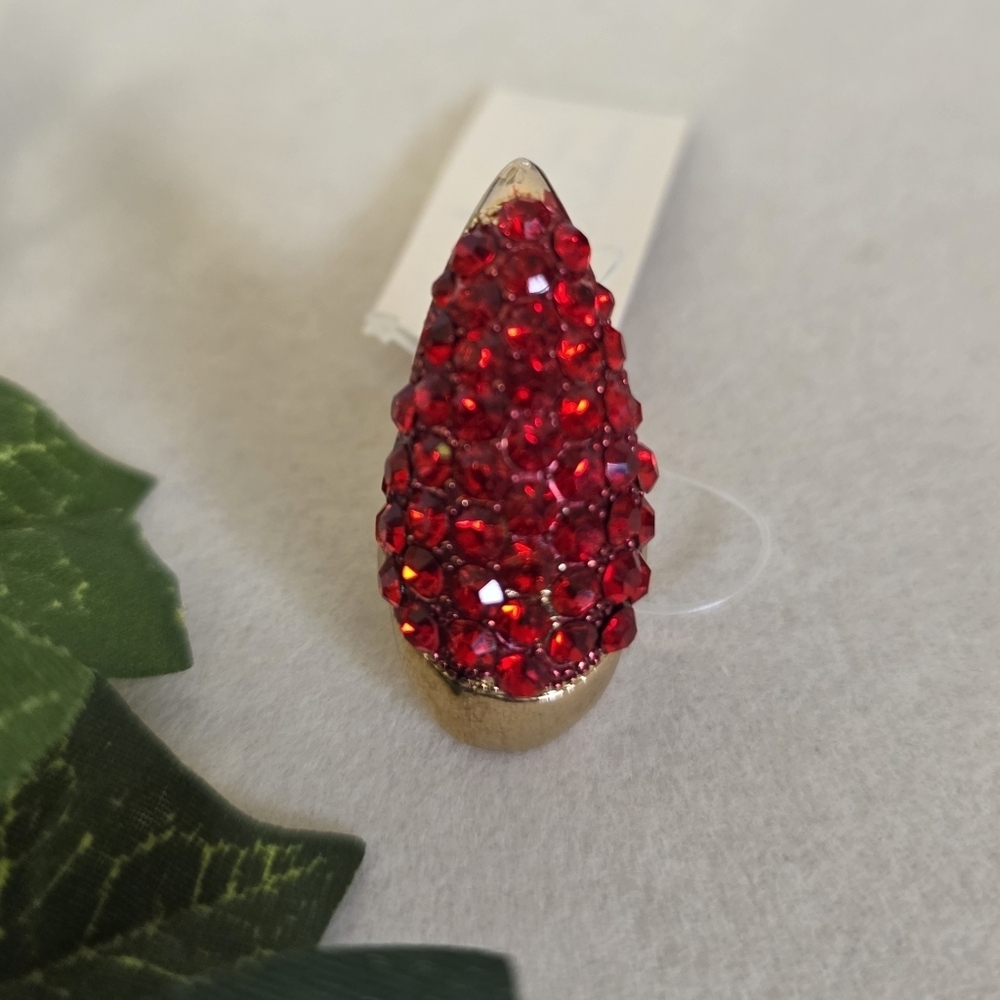 Gold with Red Rhinestones Claw Midi Ring